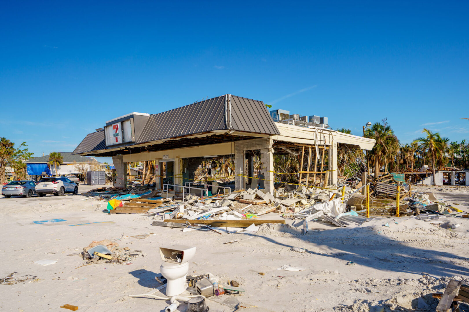 A house that is being demolished on the beach.