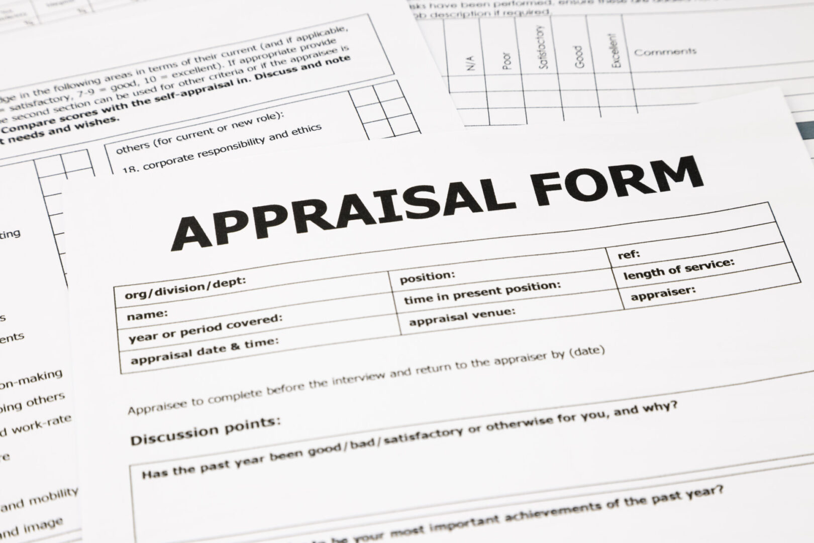 A close up of an appraisal form